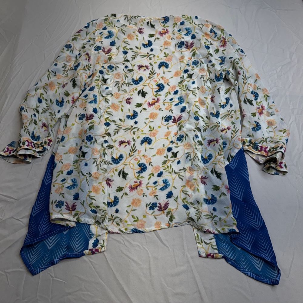 Soft Surroundings Embroidered Blue Floral Kimono Top, Small, Art Nouveau Boho - Picture 9 of 10